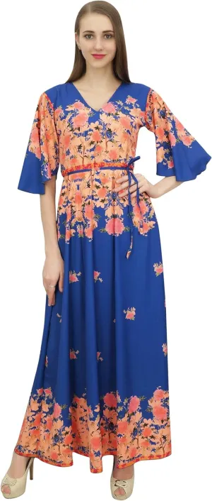 Bimba Women's Casual Floral Digital Printed Long Moss Georgette Dress