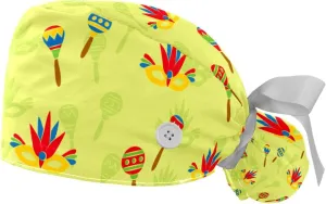 Bird in Kind Scrub Hats for Women Long Hair, Working Cap with Button & Sweatband, Unisex Tie Back Hats 2 Packs