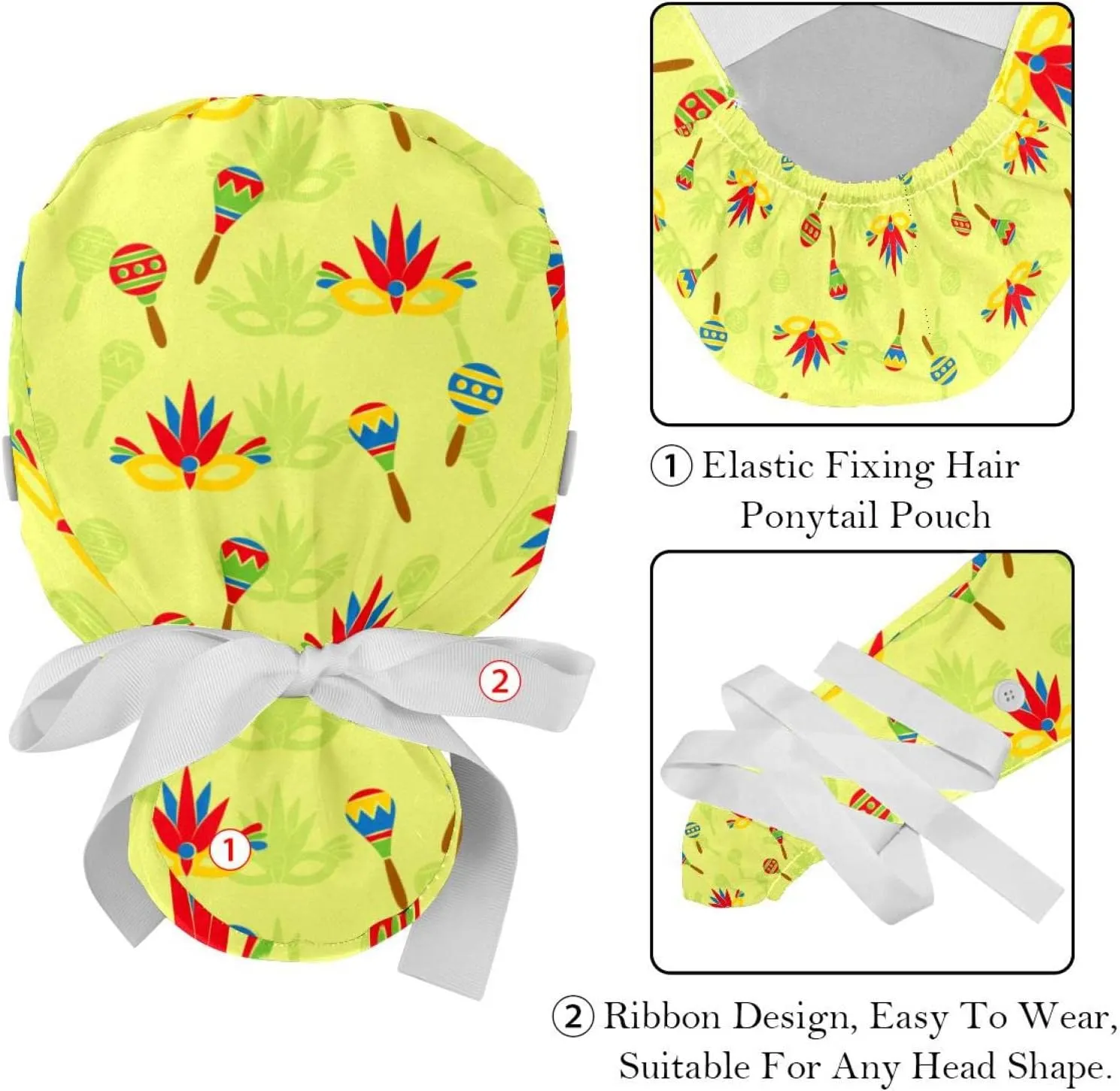 Bird in Kind Scrub Hats for Women Long Hair, Working Cap with Button & Sweatband, Unisex Tie Back Hats 2 Packs