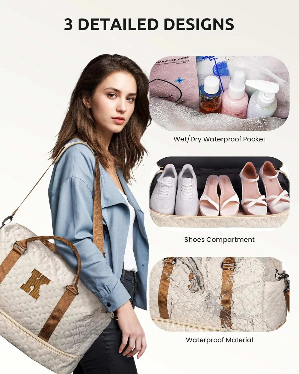 Birthday Gifts-for Women-Initial Duffle Bag with Shoe Compartment, Personalized Weekender Bag, Monogram Overnight Bag, Letter Travel Bag with Makeup Bag，Friend Wife Birthday Gift (Letter C)