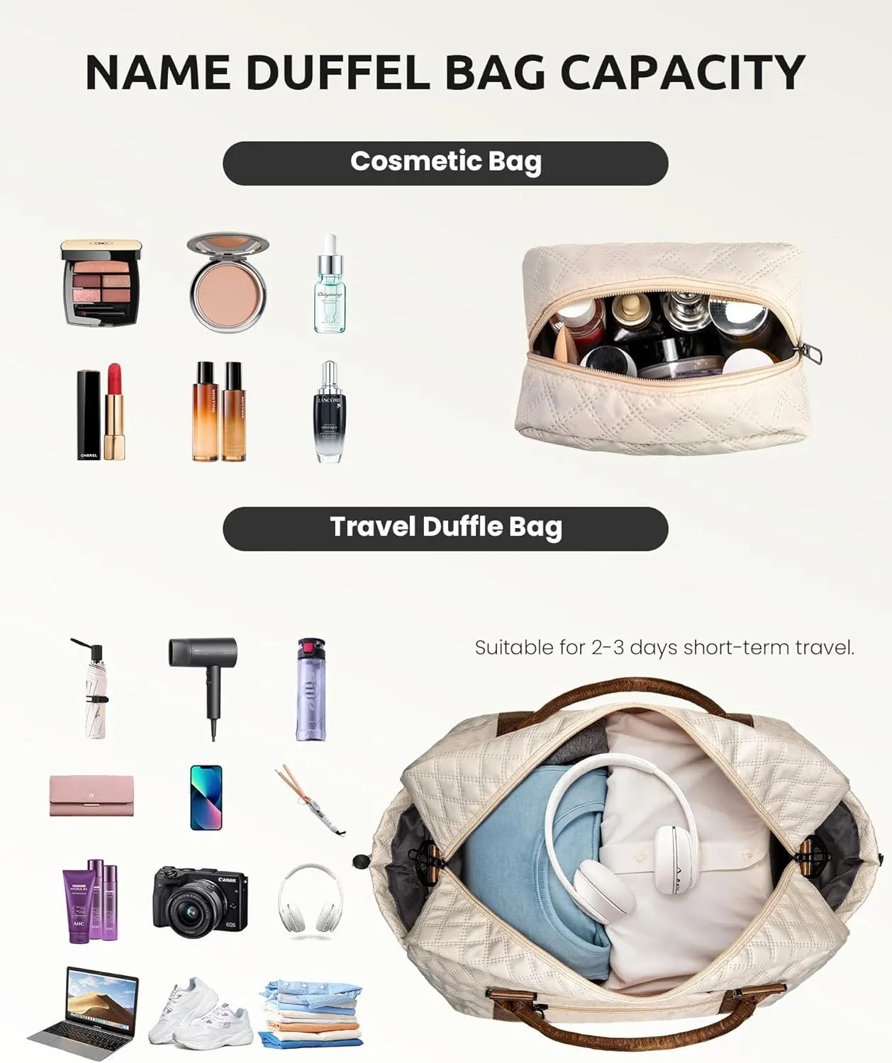 Birthday Gifts-for Women-Initial Duffle Bag with Shoe Compartment, Personalized Weekender Bag, Monogram Overnight Bag, Letter Travel Bag with Makeup Bag，Friend Wife Birthday Gift (Letter C)