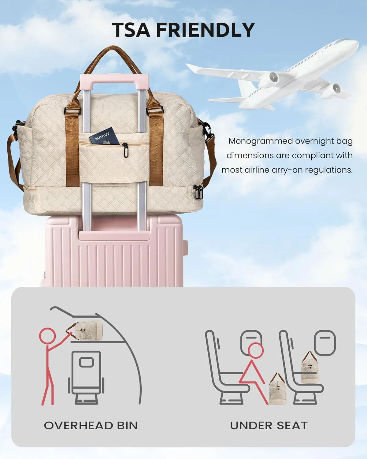 Birthday Gifts-for Women-Initial Duffle Bag with Shoe Compartment, Personalized Weekender Bag, Monogram Overnight Bag, Letter Travel Bag with Makeup Bag，Friend Wife Birthday Gift (Letter C)