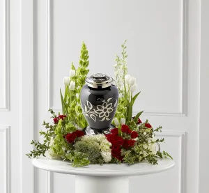 Black & Gold Floral Cremation Urn - Florentine Urn - Adult Funeral Urn Handcrafted and Engraved - Affordable Urn for Ashes - Large Urn with Free Bag