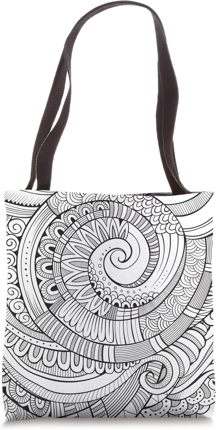 Black & White Color Your Own Abstract Artwork Adult Coloring Tote Bag