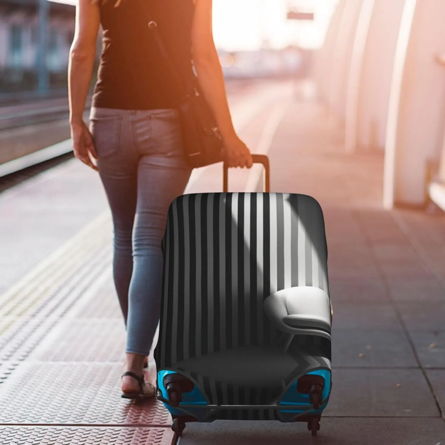 Black & White Stripe1 Suitcase Covers, Luggage Protectors Fits Four Sizes Suitcase For Travel