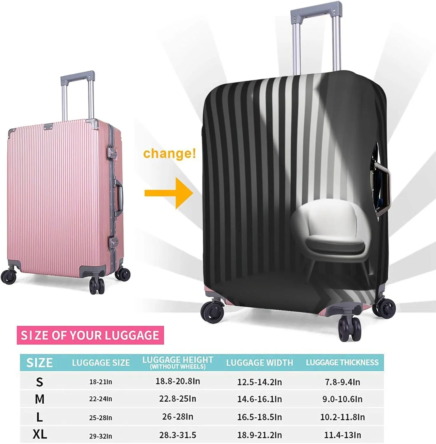 Black & White Stripe1 Suitcase Covers, Luggage Protectors Fits Four Sizes Suitcase For Travel