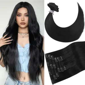 Black Clip in Hair Extensions Real Human Hair 15 Inch 75g Natural Human Hair Extensions Silky Straight Remy Human Hair Extension Clip ins for Women