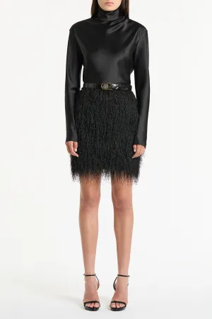 BLACK FRINGE KNIT MINI SKIRT