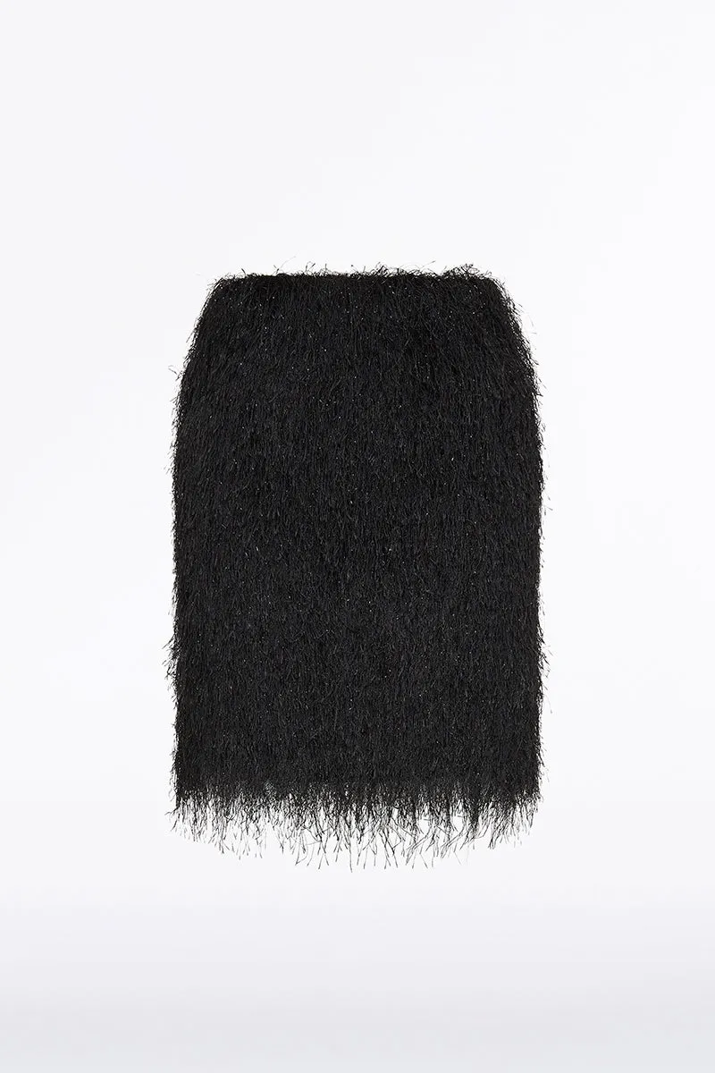 BLACK FRINGE KNIT MINI SKIRT