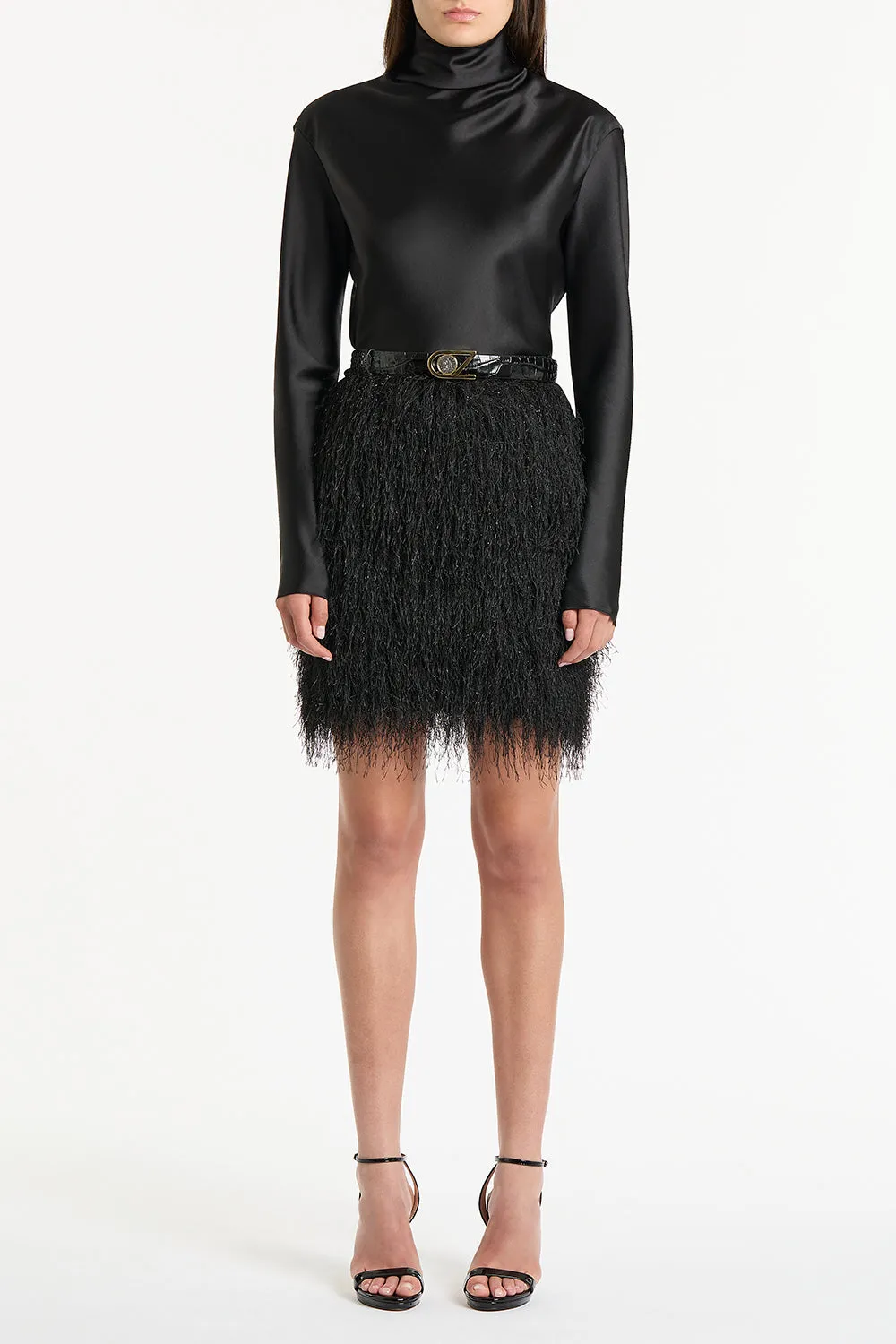 BLACK FRINGE KNIT MINI SKIRT