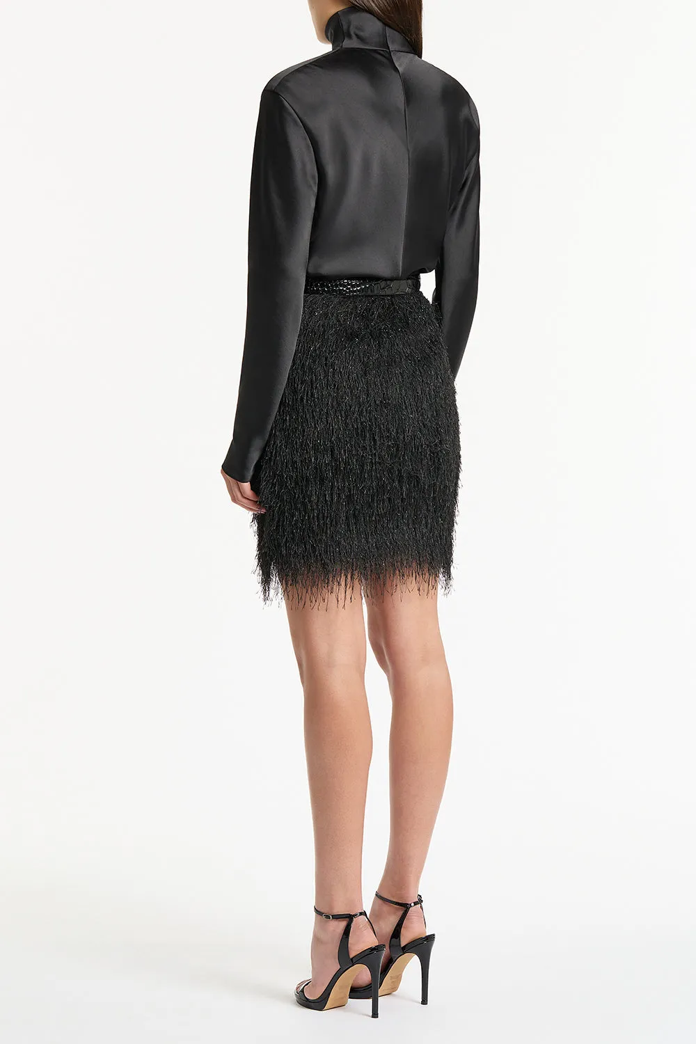 BLACK FRINGE KNIT MINI SKIRT