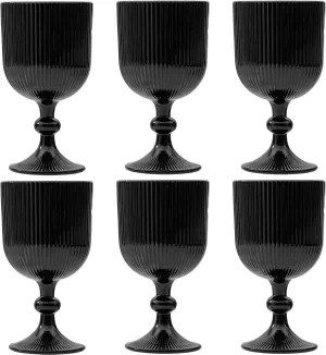 Black Vintage Wine Glasses Set of 6, 11 Ounces Colored Glass Water Goblets, Unique Embossed Pattern High Clear Stemmed Glassware Wedding Party Bar Glass Drinking Cups Fancy Glasses Hand Wash Only