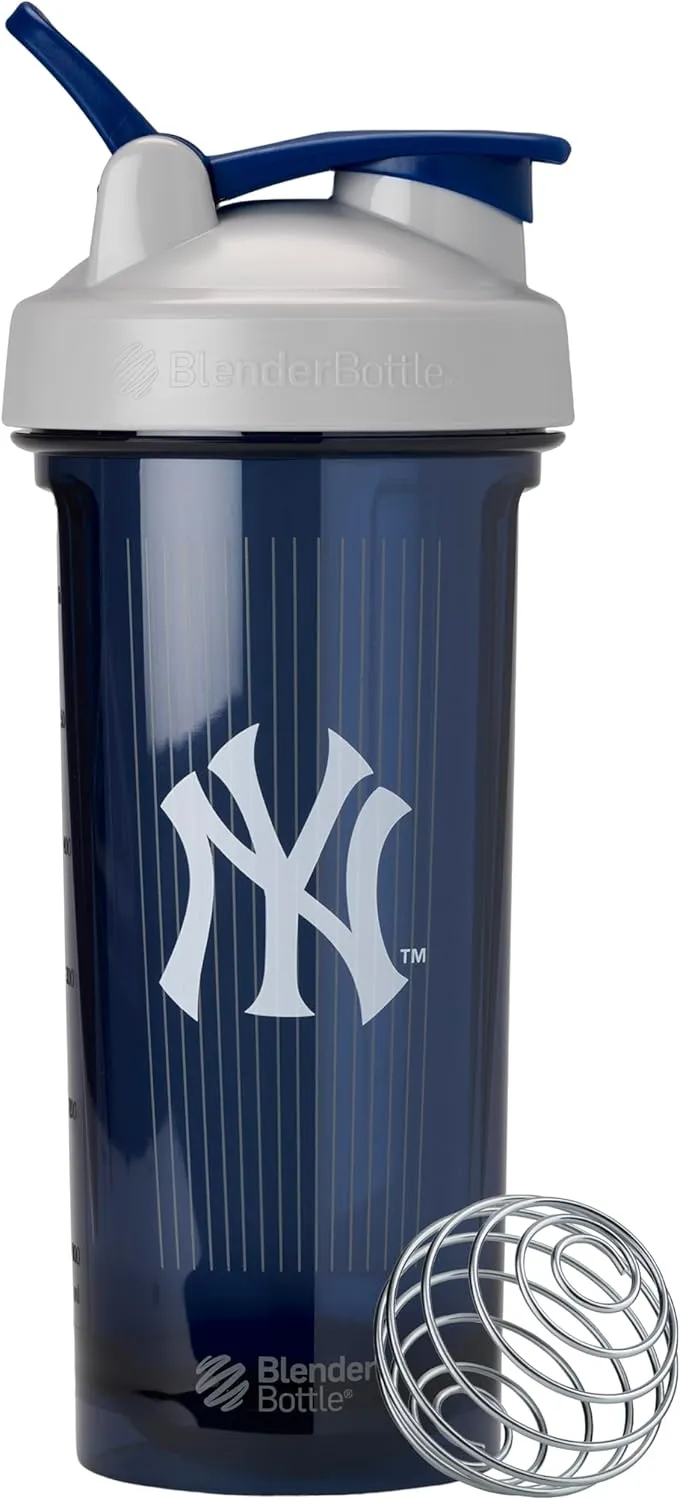 BlenderBottle Shaker Bottle Pro Series Perfect for Protein Shakes and Pre Workout, 28-Ounce, Grey/Blue (New York Yankees)