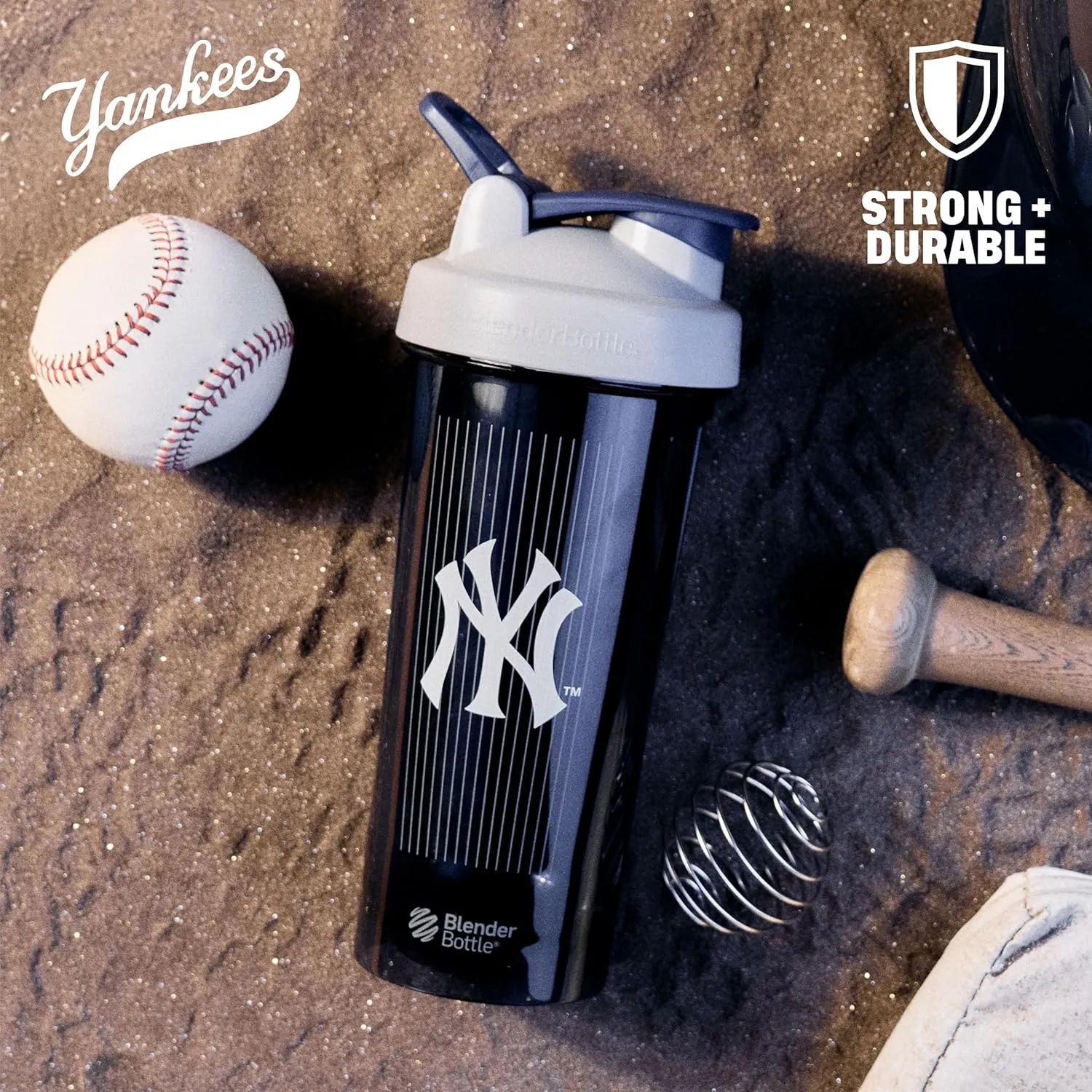 BlenderBottle Shaker Bottle Pro Series Perfect for Protein Shakes and Pre Workout, 28-Ounce, Grey/Blue (New York Yankees)