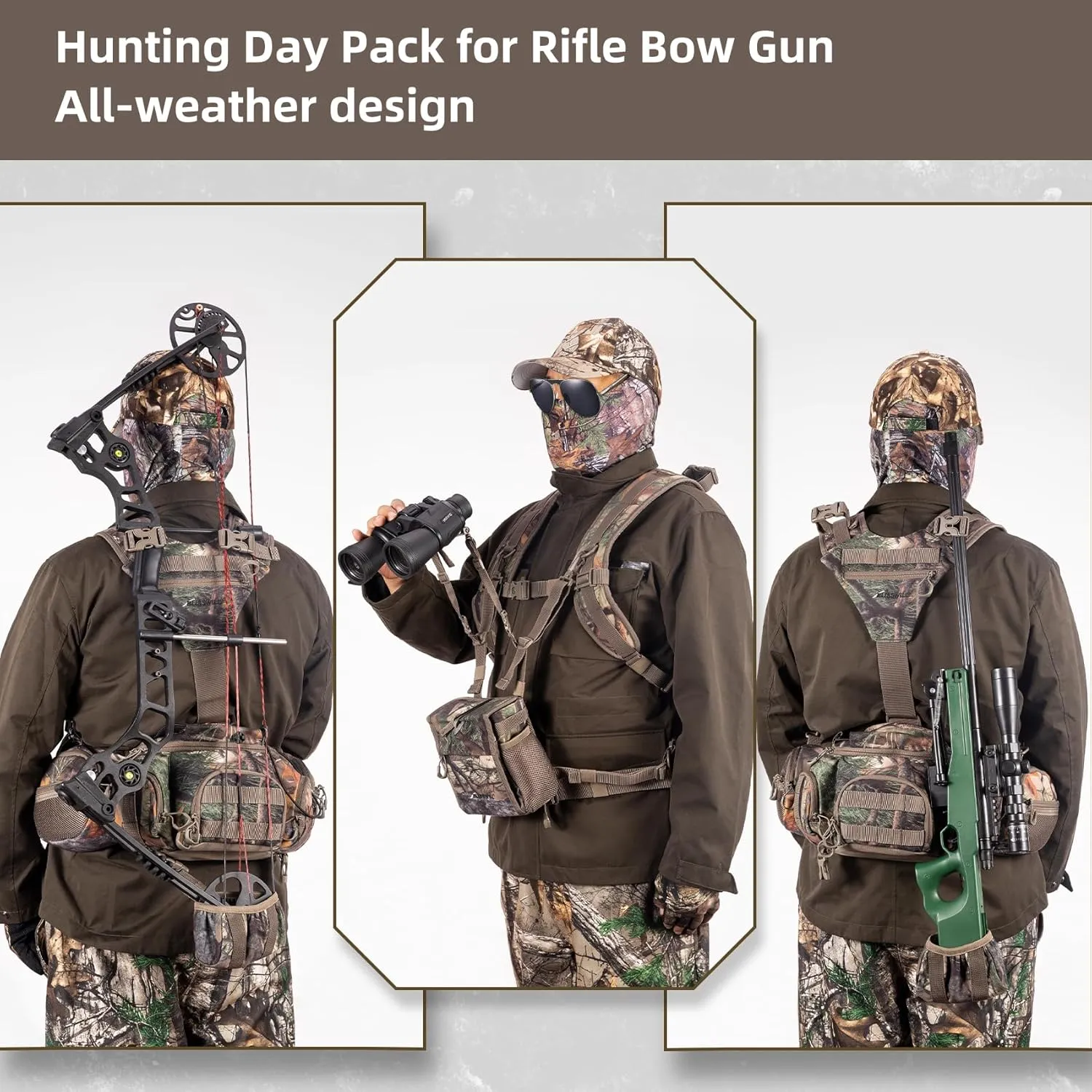 BLISSWILL Hunting Backpack Hunting Fanny Pack with Harness Pouch,Turkey Hunting fanny Pack, Binocular Harness houlder-Supported Waist pack for Bow Rifle