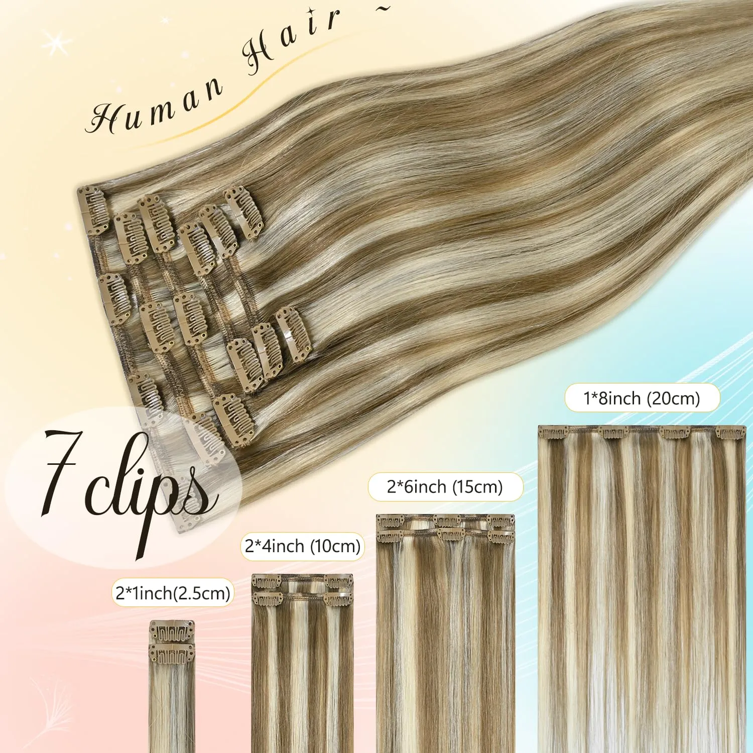 Blonde Hair Extensions Real Human Hair Clip in Human Hair for Women Straight Golden Blonde Highlights Hair Extensions 15 Inch 75g Soft Silky Hair Extension for Full Head