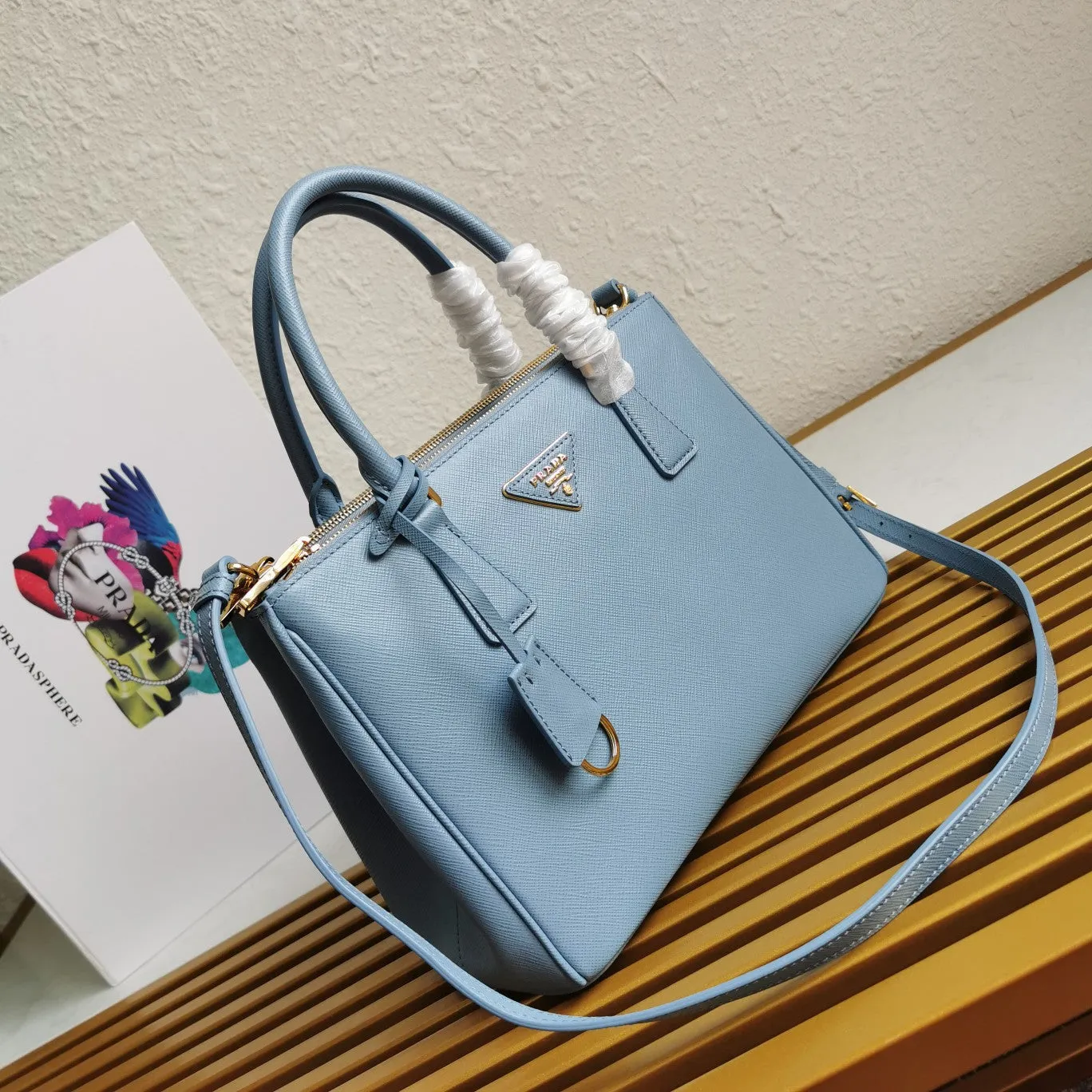 BLUE LEATHER SAFFIANO IN Bulk discount PRADA SAPPHIRE Timely delivery BAG 28 GALLERIA