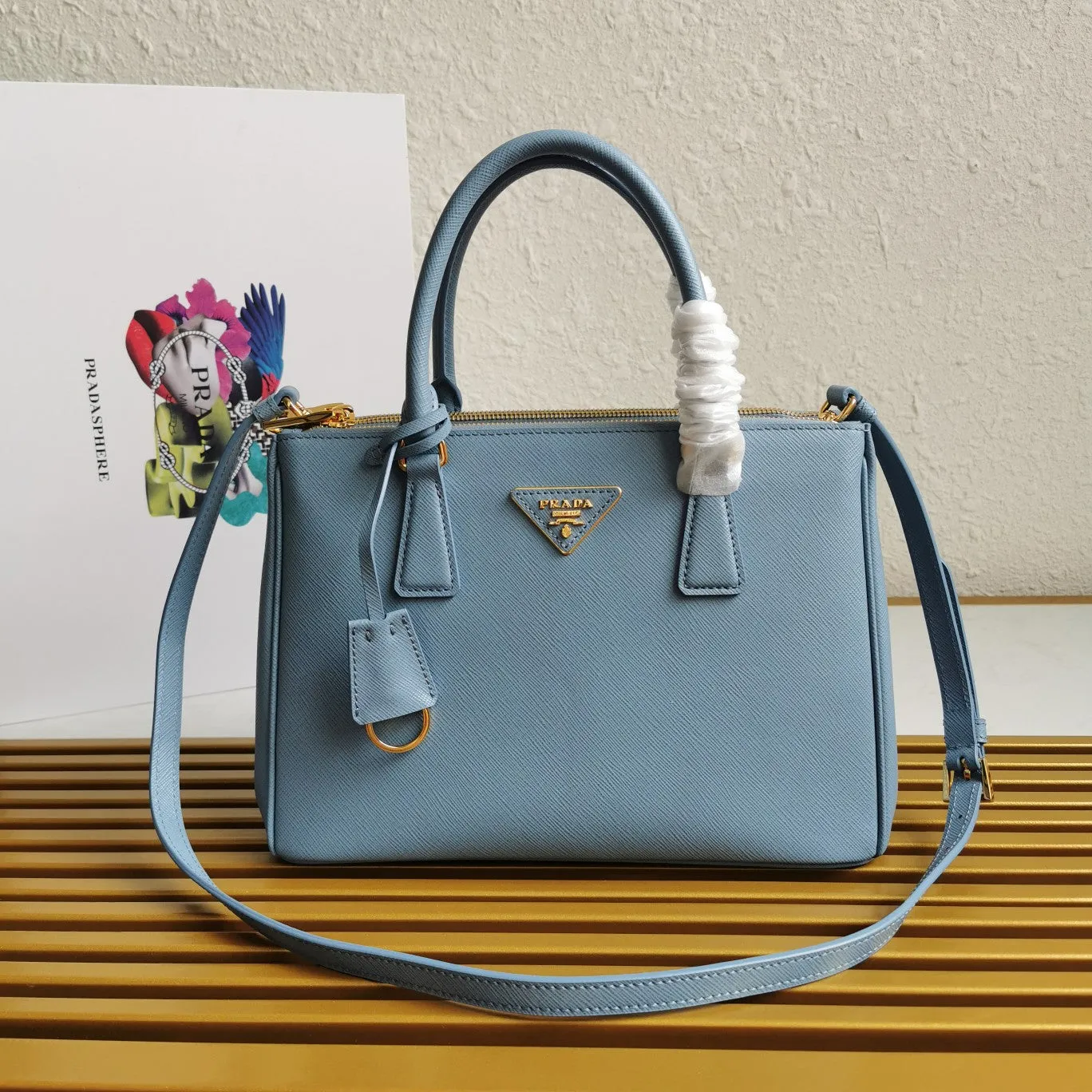 BLUE LEATHER SAFFIANO IN Bulk discount PRADA SAPPHIRE Timely delivery BAG 28 GALLERIA