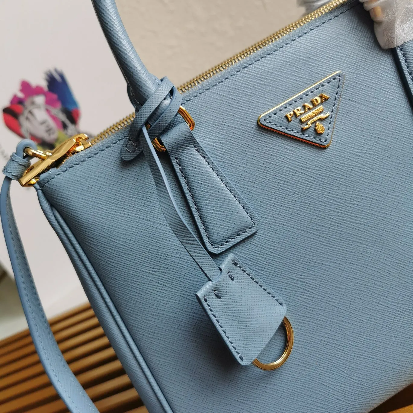 BLUE LEATHER SAFFIANO IN Bulk discount PRADA SAPPHIRE Timely delivery BAG 28 GALLERIA