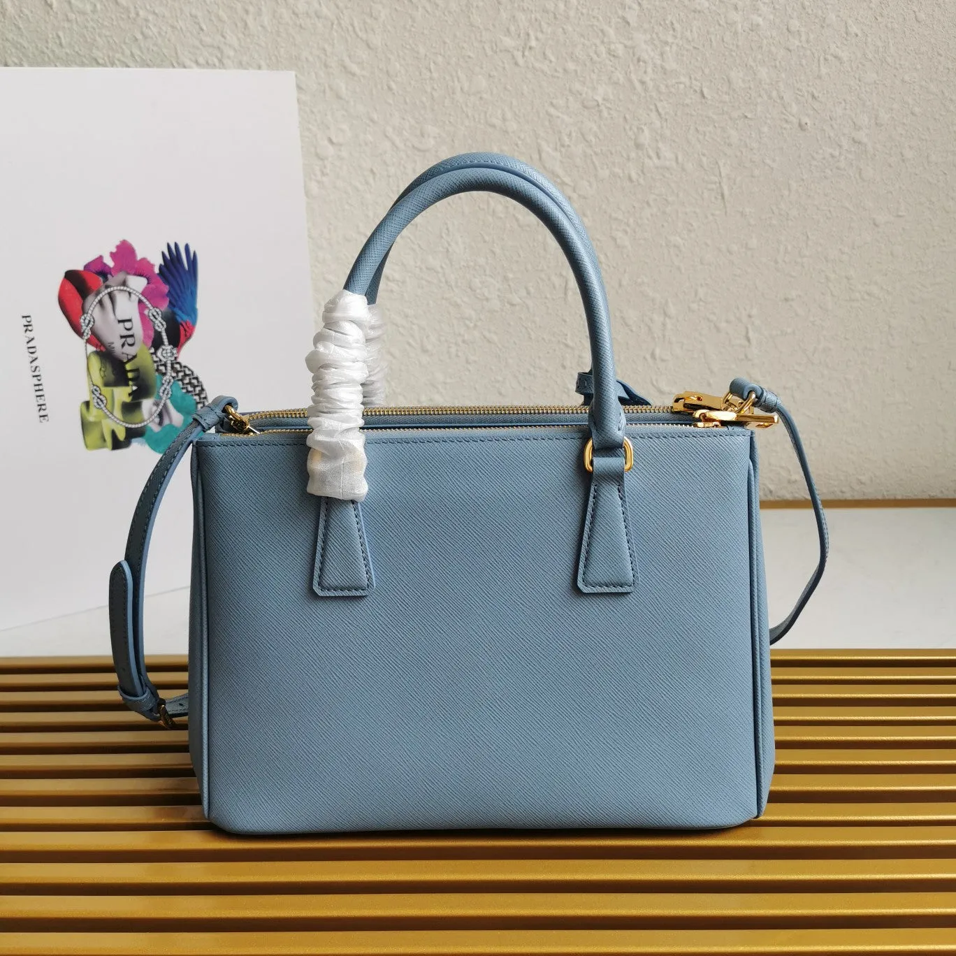 BLUE LEATHER SAFFIANO IN Bulk discount PRADA SAPPHIRE Timely delivery BAG 28 GALLERIA