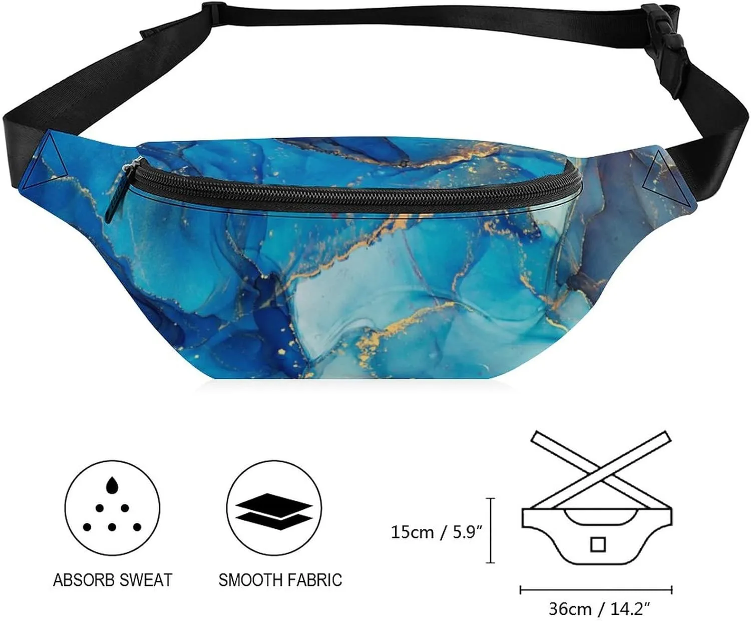 Blue Marble Fanny Pack for Women Men Small Running Belt Waist Pouch Bag with Zipper Adjustable Strap Casual Waist Pack Hands-Free Phone Holder with Headphone for Travel Jogging Hiking Walking Cycling