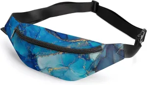 Blue Marble Fanny Pack for Women Men Small Running Belt Waist Pouch Bag with Zipper Adjustable Strap Casual Waist Pack Hands-Free Phone Holder with Headphone for Travel Jogging Hiking Walking Cycling