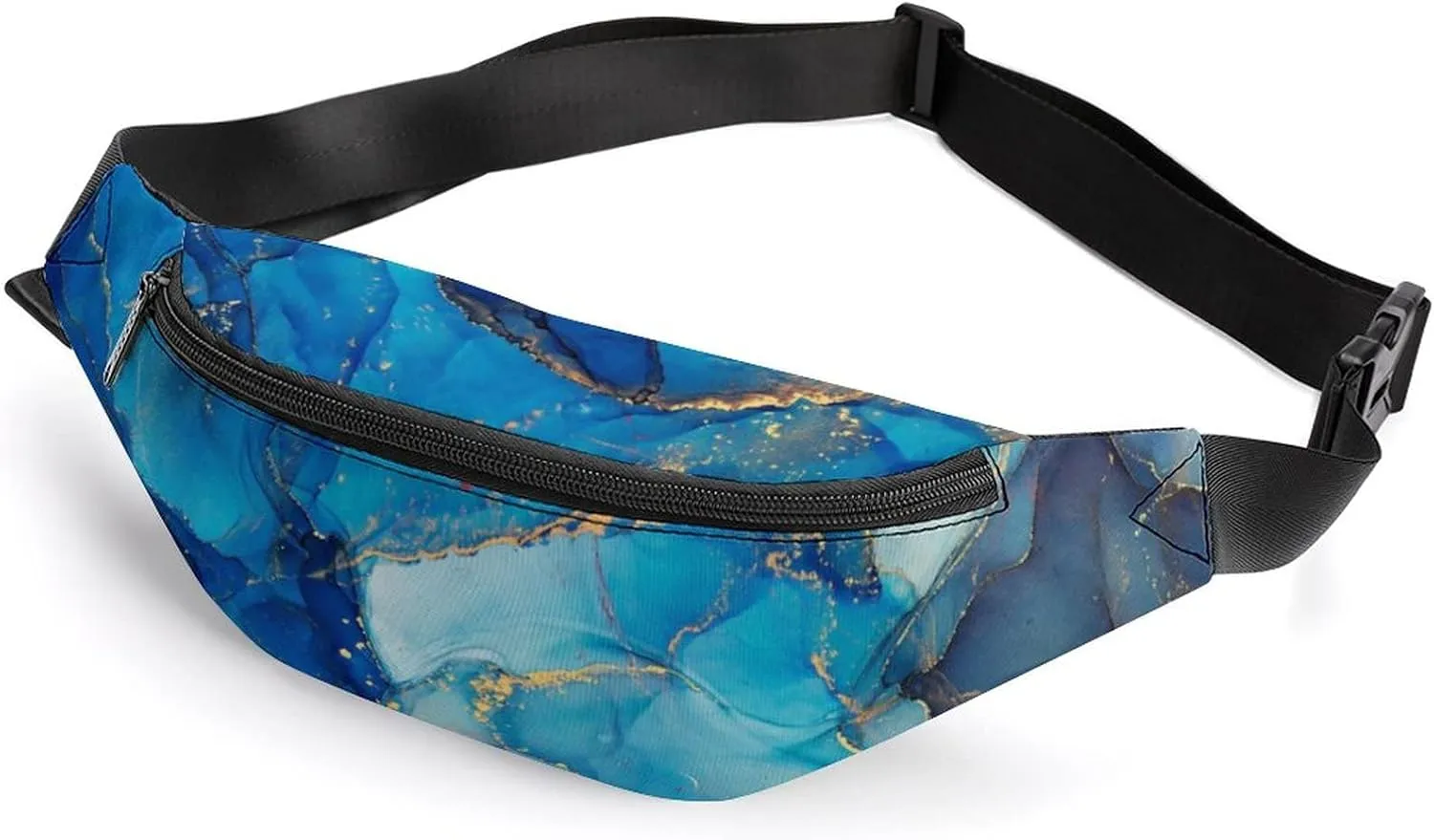 Blue Marble Fanny Pack for Women Men Small Running Belt Waist Pouch Bag with Zipper Adjustable Strap Casual Waist Pack Hands-Free Phone Holder with Headphone for Travel Jogging Hiking Walking Cycling