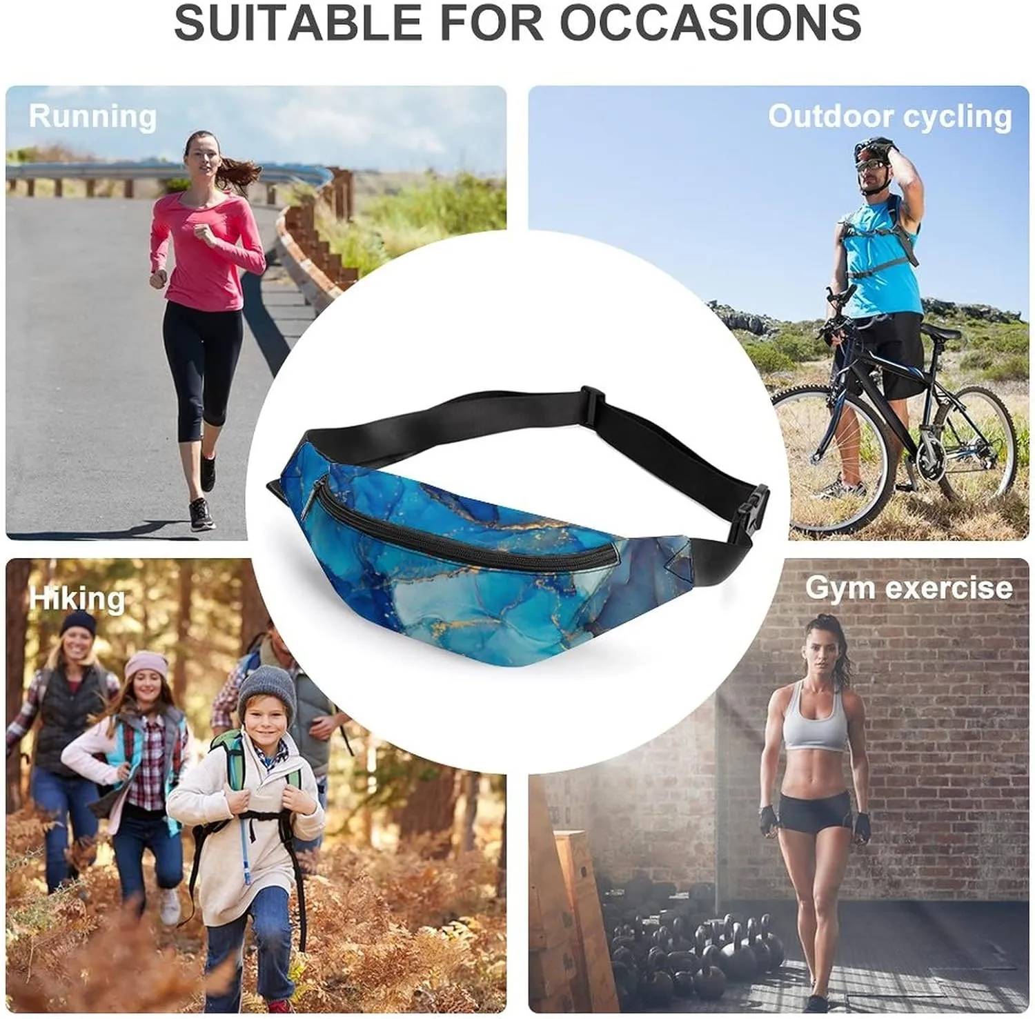 Blue Marble Fanny Pack for Women Men Small Running Belt Waist Pouch Bag with Zipper Adjustable Strap Casual Waist Pack Hands-Free Phone Holder with Headphone for Travel Jogging Hiking Walking Cycling
