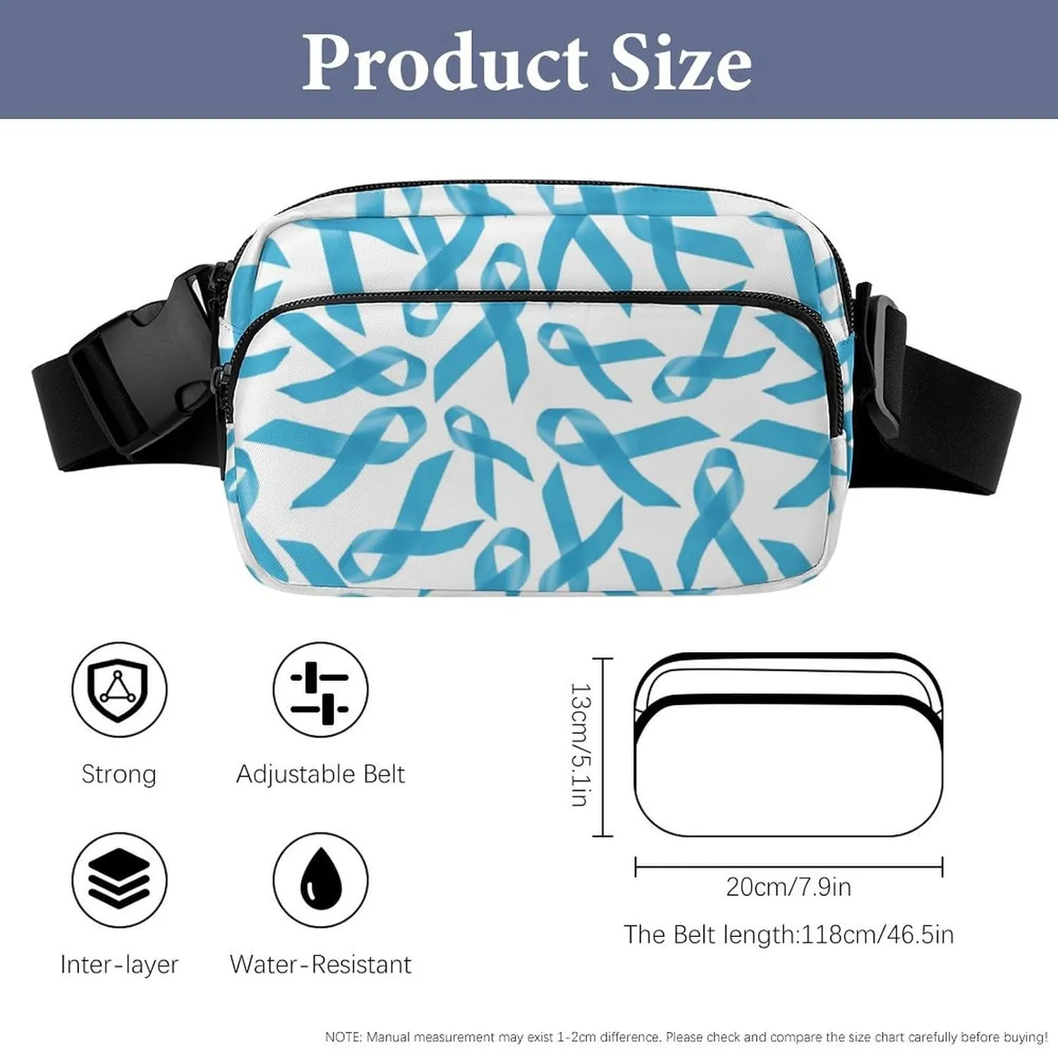 Blue Ribbons Prostate Cancer Awareness Unisex Fashion Fanny Pack Crossbody Bag Suitable for Traveling, Hiking, Daily Life, 20x13cm, style-11