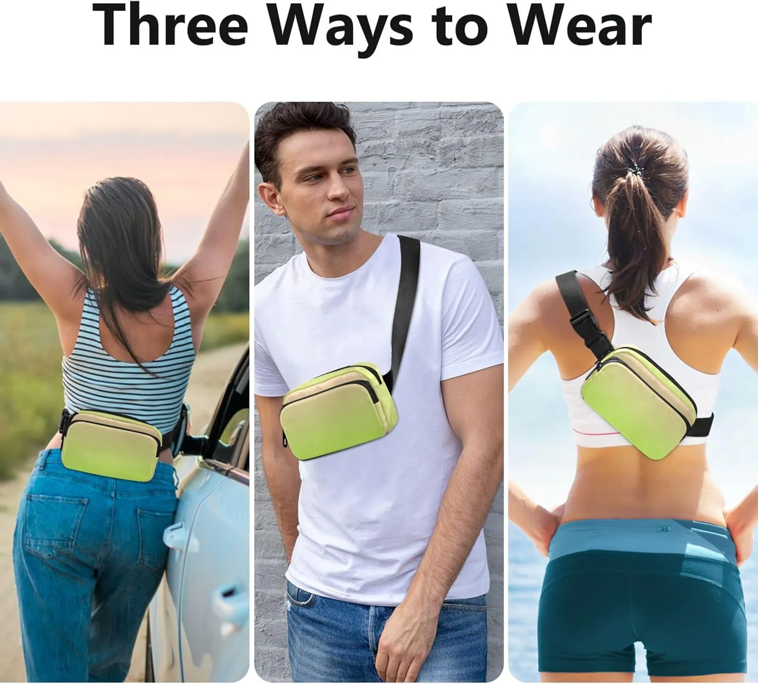 Blush Pink Green Yellow Gradient Fanny Packs Women Waterproof Anti Theft Belt Bag Cute Waist Purse for Women