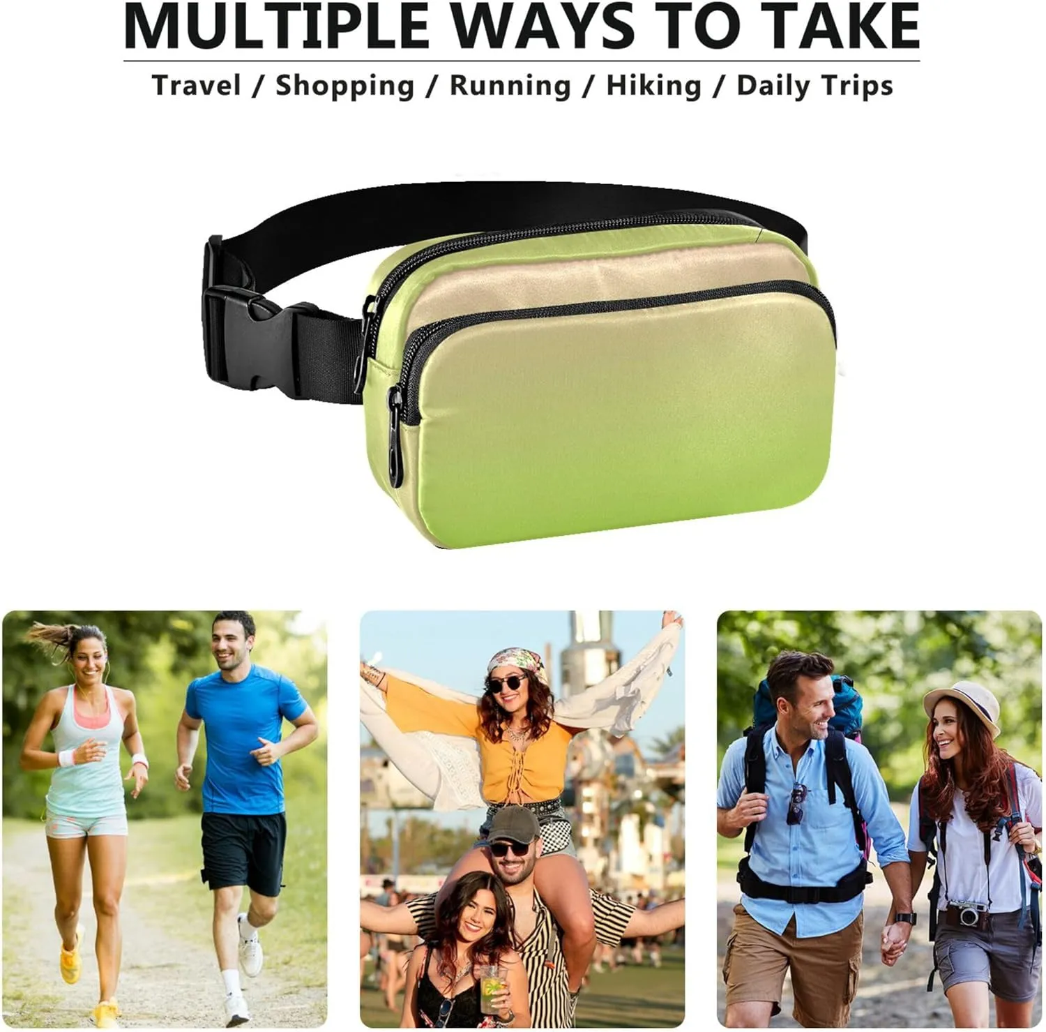 Blush Pink Green Yellow Gradient Fanny Packs Women Waterproof Anti Theft Belt Bag Cute Waist Purse for Women