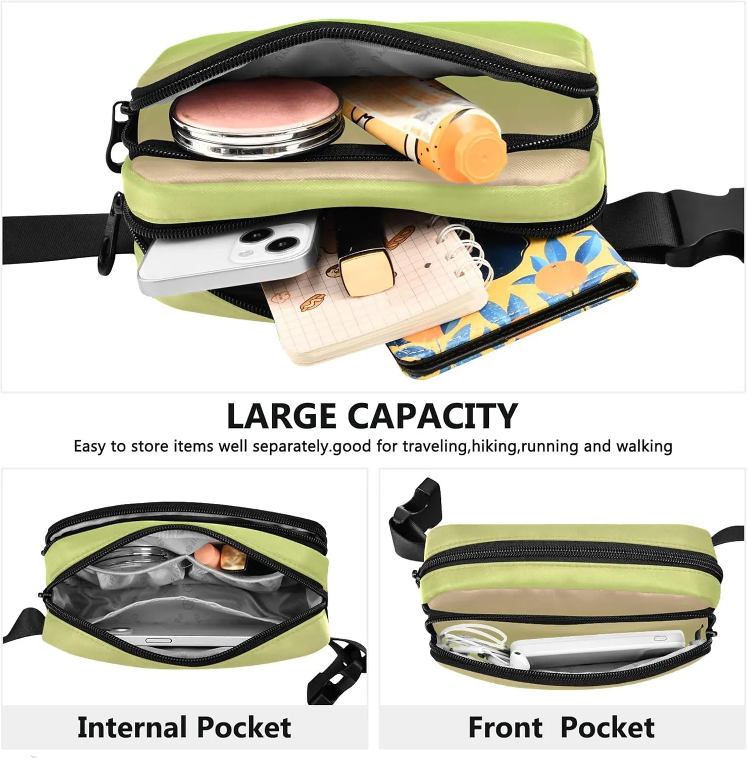 Blush Pink Green Yellow Gradient Fanny Packs Women Waterproof Anti Theft Belt Bag Cute Waist Purse for Women