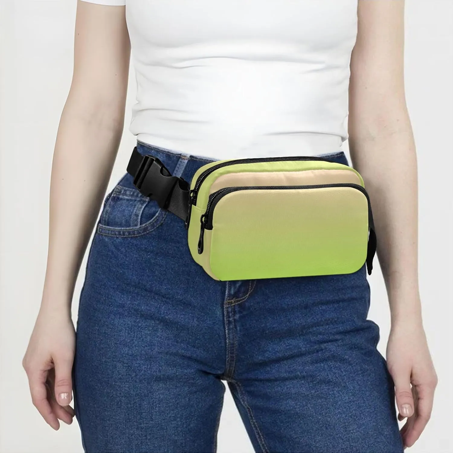 Blush Pink Green Yellow Gradient Fanny Packs Women Waterproof Anti Theft Belt Bag Cute Waist Purse for Women