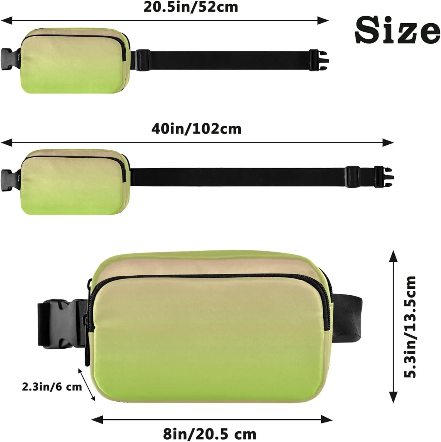 Blush Pink Green Yellow Gradient Fanny Packs Women Waterproof Anti Theft Belt Bag Cute Waist Purse for Women