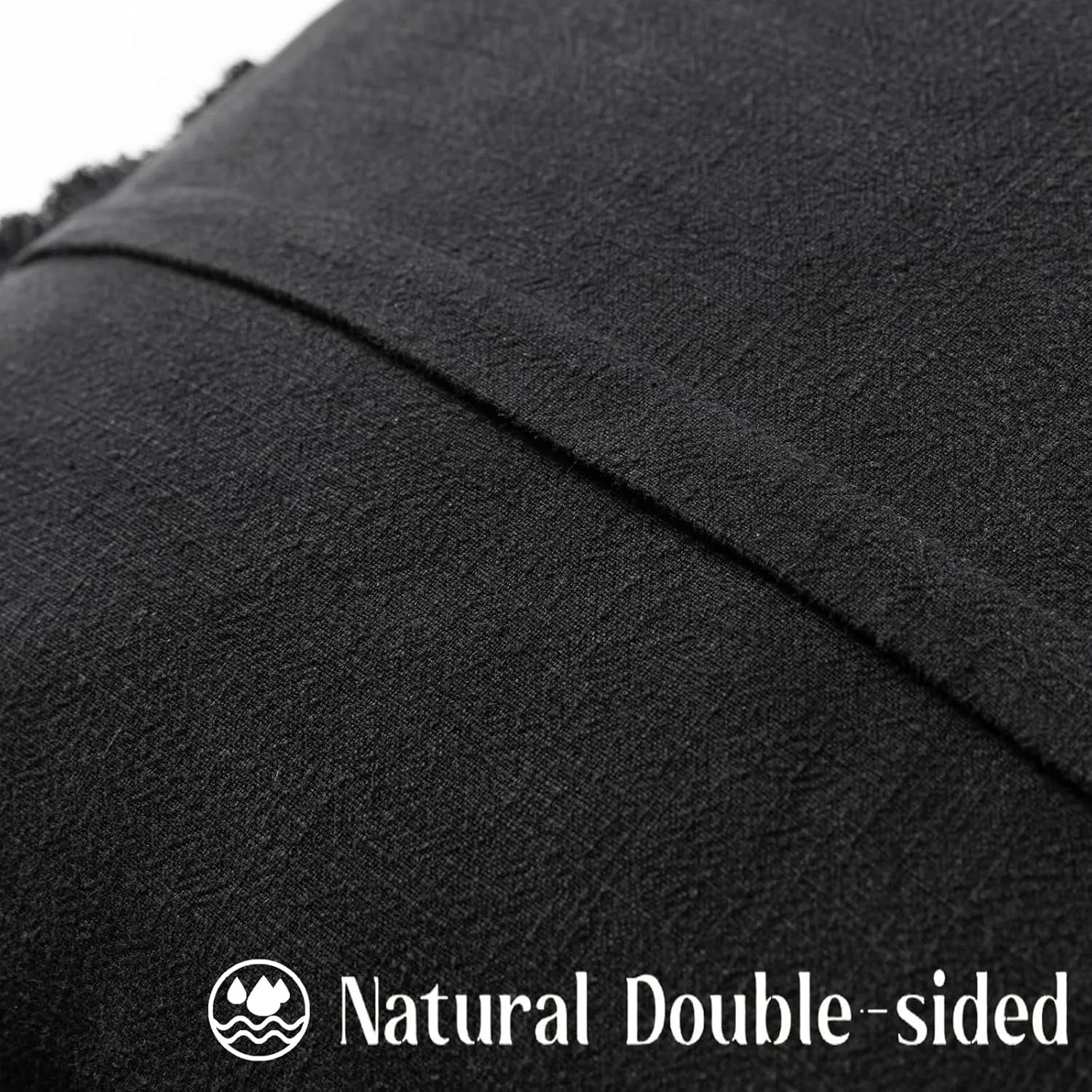 Boho Decorative Throw Pillow Covers with Fringe for Couch, Living Room, Bed Set of 2, 26x26 Inches, Black
