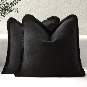 Boho Decorative Throw Pillow Covers with Fringe for Couch, Living Room, Bed Set of 2, 26x26 Inches, Black