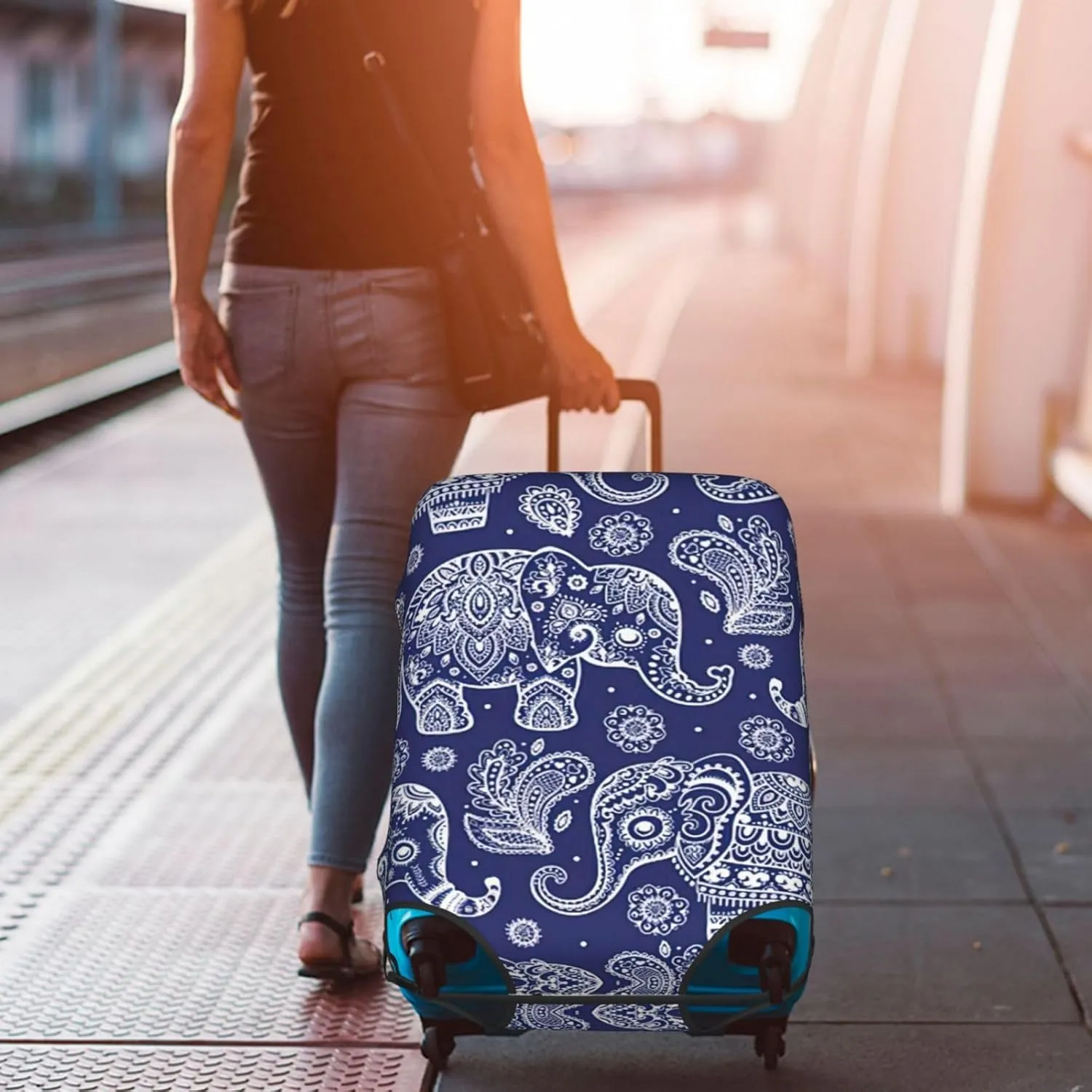 Boho Elephant Suitcase Covers, Luggage Protectors Fits Four Sizes Suitcase For Travel