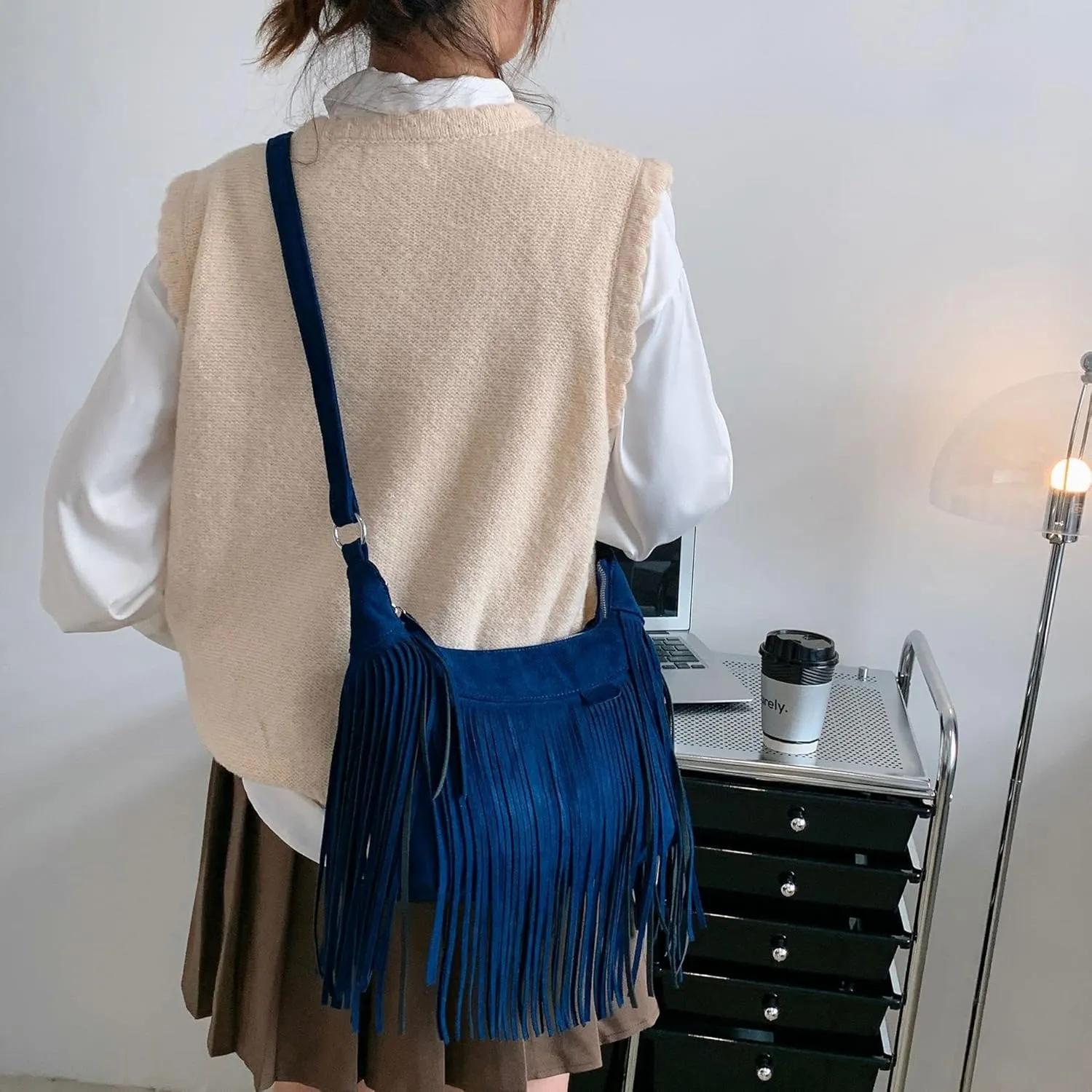 Boho Hippie Purses Fringe Tassel Faux Suede Shoulder Messenger CrossBody Sling Bag Country Concert Outfits for Women