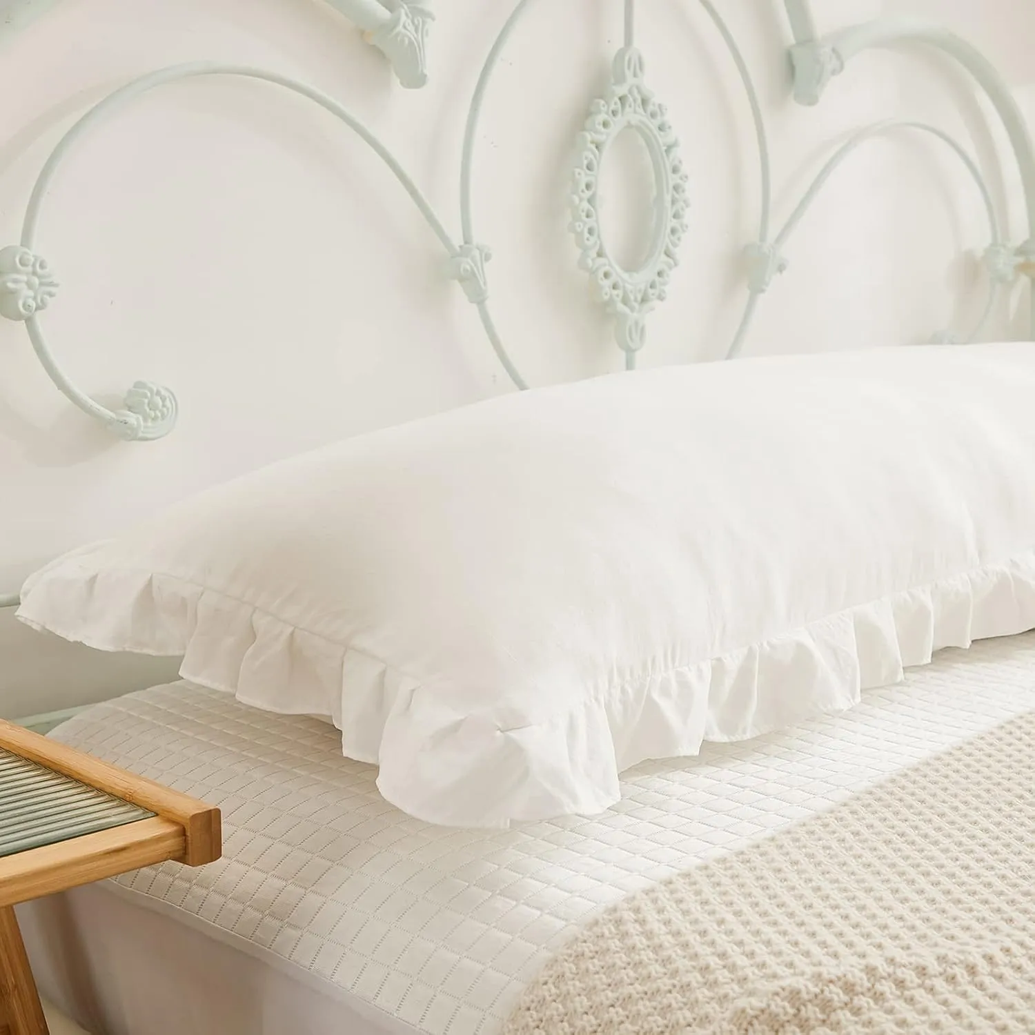 Boho White Body Pillowcase 20x54in - Ruffled Fringe Decor Sham