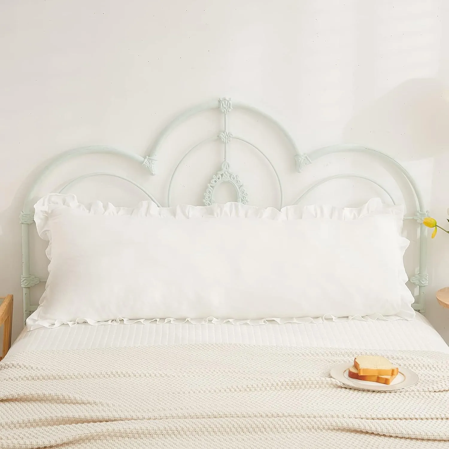 Boho White Body Pillowcase 20x54in - Ruffled Fringe Decor Sham