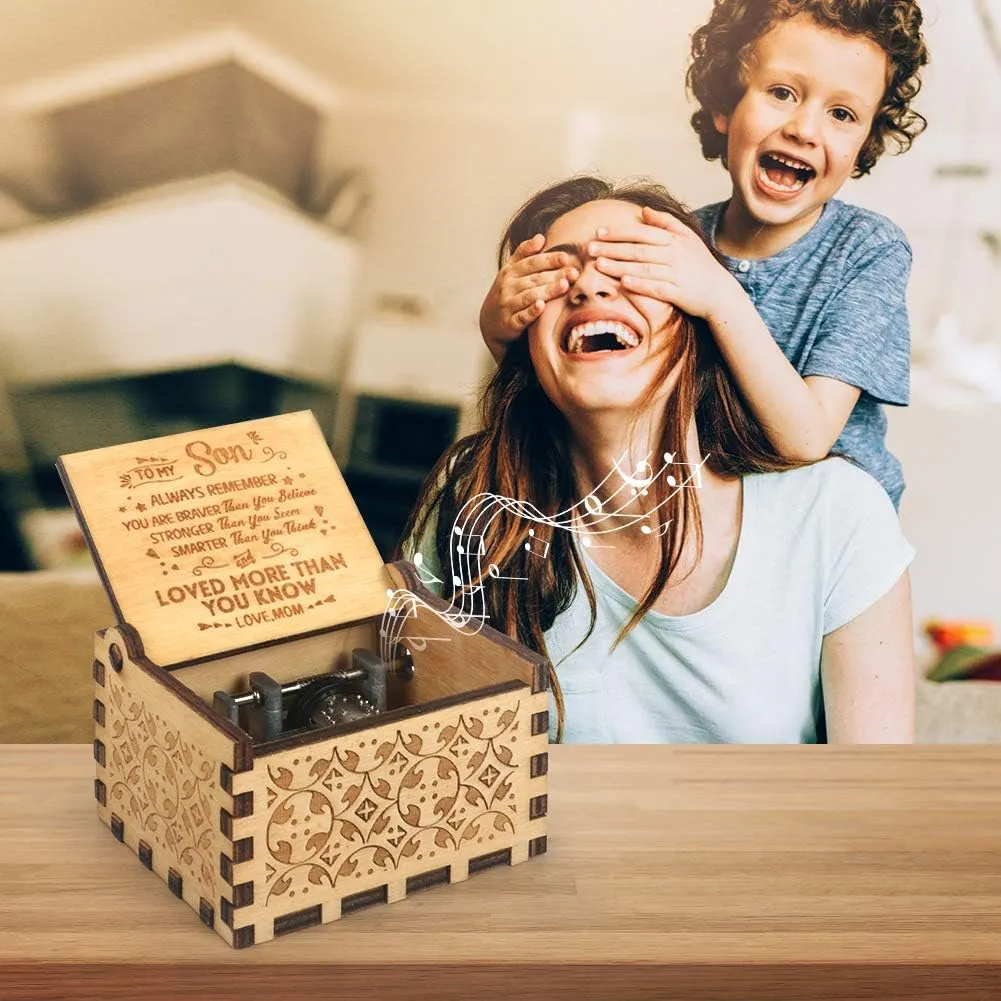 BOOB You are My Sunshine Music Box Hand Crank Engraved Musical Box Antique Vintage small tiny Gift To My Son from Mom birthday anniversary Christmas Valentine's Day