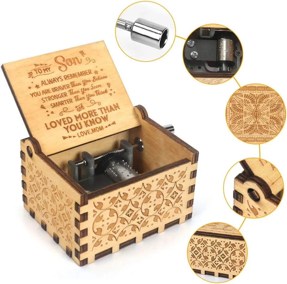 BOOB You are My Sunshine Music Box Hand Crank Engraved Musical Box Antique Vintage small tiny Gift To My Son from Mom birthday anniversary Christmas Valentine's Day