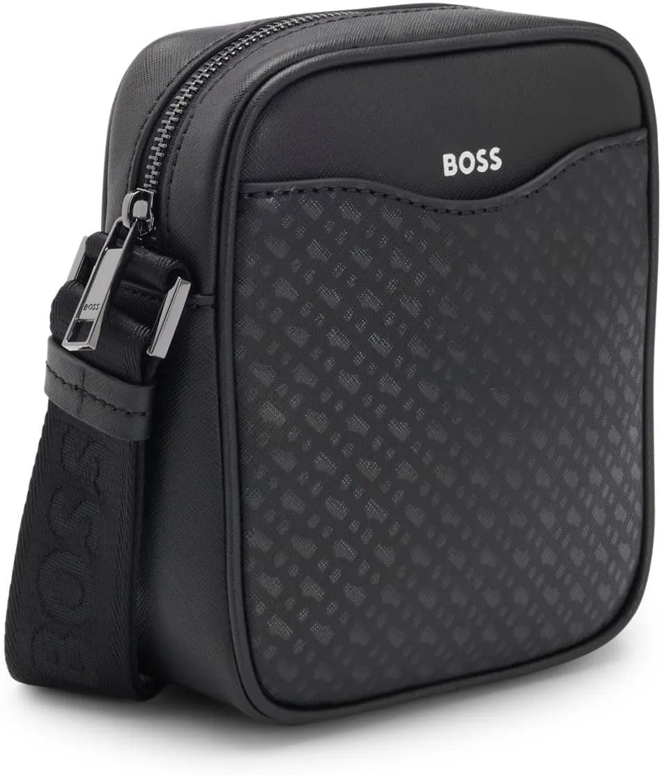 BOSS Men's Zair M NS Reporter Bag with Front Pocket with Monogram Pattern