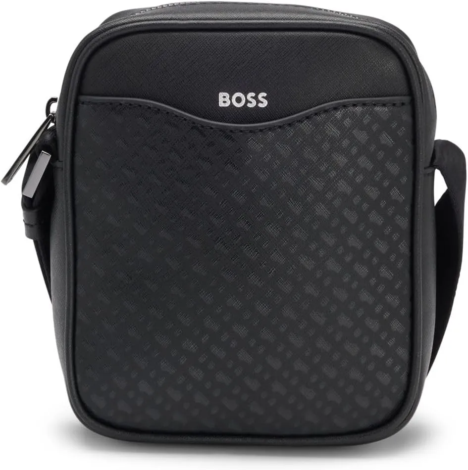 BOSS Men's Zair M NS Reporter Bag with Front Pocket with Monogram Pattern
