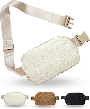 Boutique Fleece Belt Bag | Sherpa Crossbody Bag Fanny Pack for Women Fashionable | Everywhere Waist Pack | Small Fashion Travel Chest Bag (Small Strap Length, Cream Fleece)