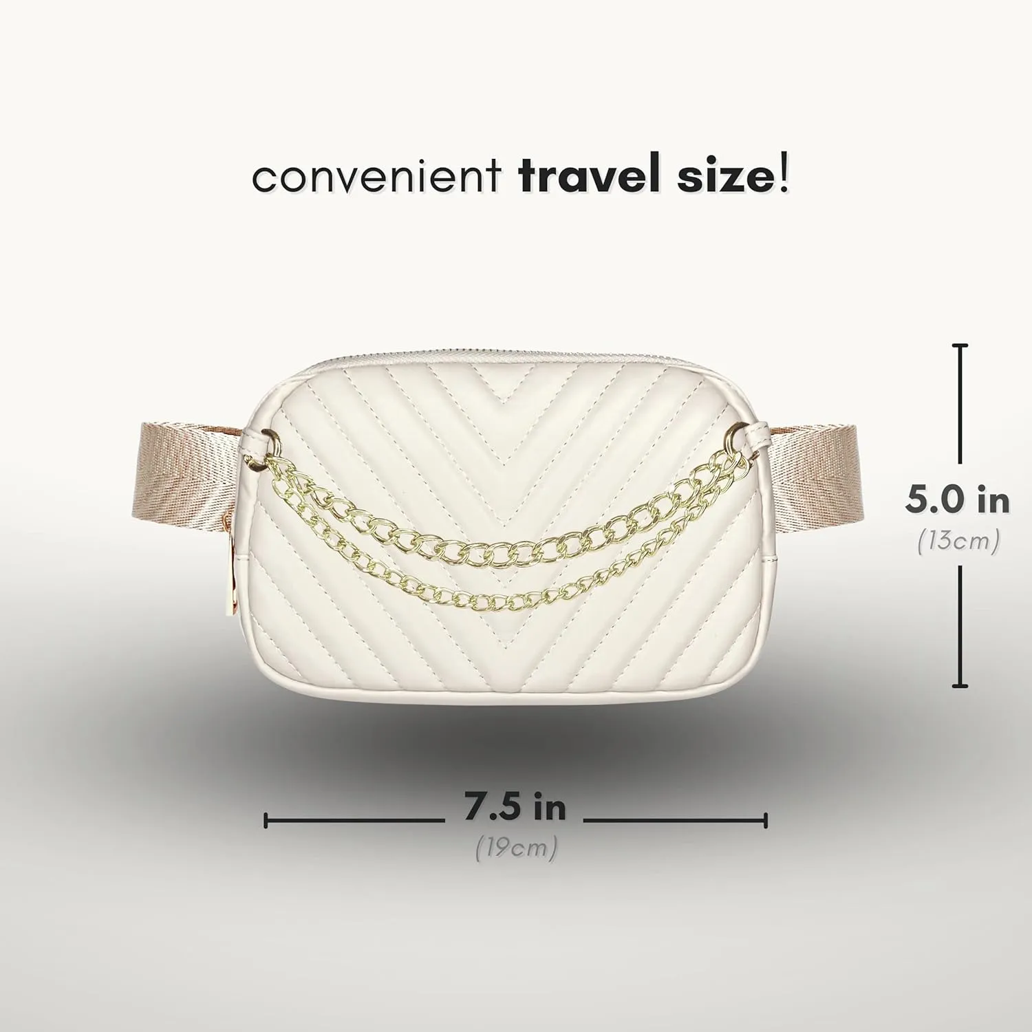 Boutique Luxury Chain Belt Bag | Crossbody Bag Leather Fanny Pack for Women Fashionable | Cute Everywhere Bum Hip Waist Designer Pack | Small Travel Fashion Chest Bag (Extended Strap, Cream | Chevron)