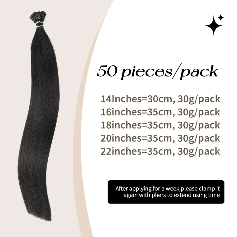 Boymia I Tip Hair Extensions Real Human Hair #01 Jet Black 22 Inch I Tip Human Hair Extensions Silky Straight 50strands