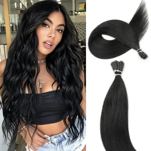 Boymia I Tip Hair Extensions Real Human Hair #01 Jet Black 22 Inch I Tip Human Hair Extensions Silky Straight 50strands