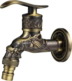 Brass Wall Mounted Basin Water Faucet - Classic Vintage Antique Sink Tap for Washing Machine, Outdoor Garden - Single Cold G 1/2 Inch Connection Spigot