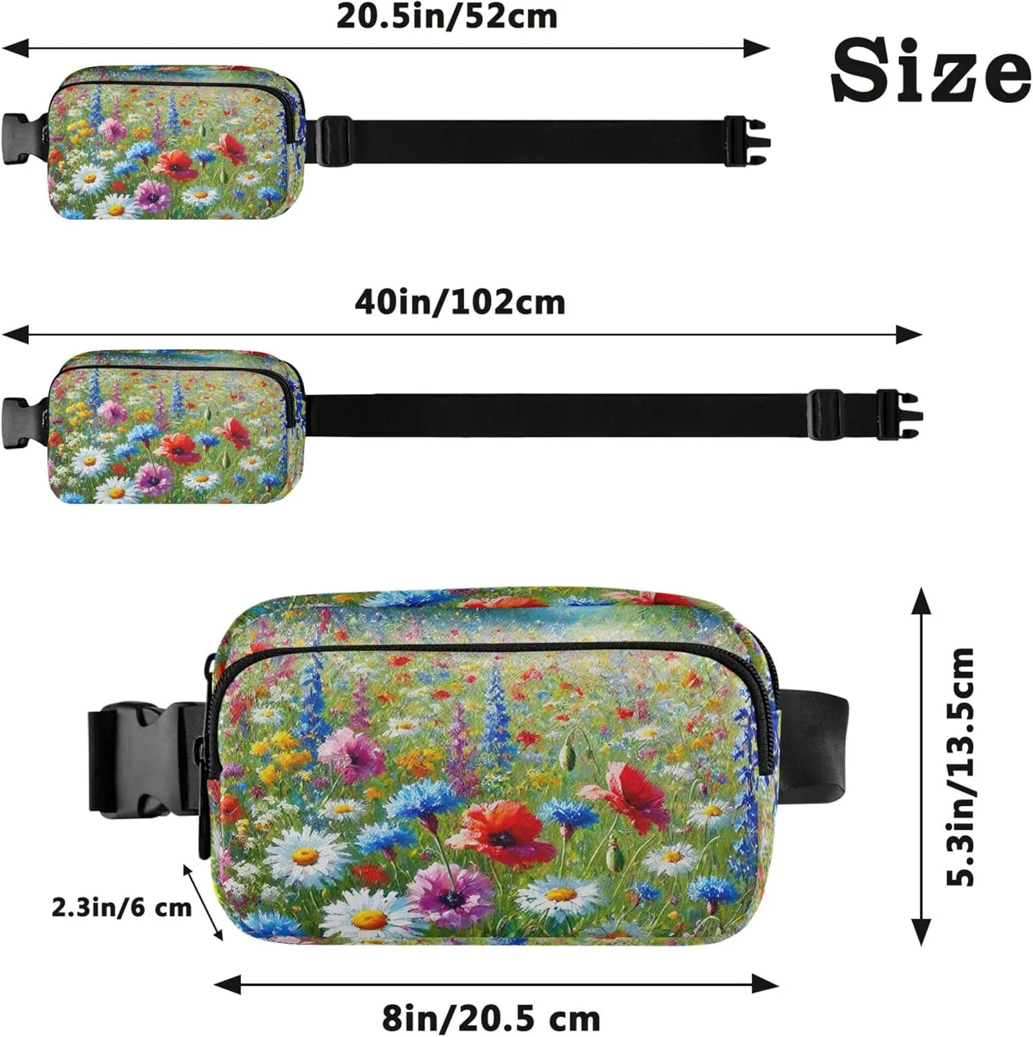 Bright Floral Meadow Spring Print Women Fanny Pack Hip Pack Belt Bag Waterproof Cartoon Crossbody Waist Bag
